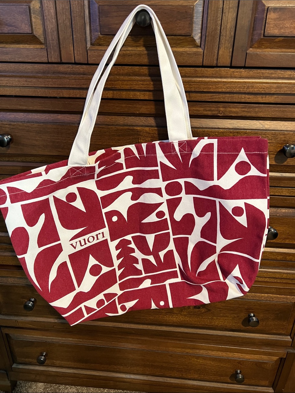 Vuori Maroon & White Graphic Canvas Tote
